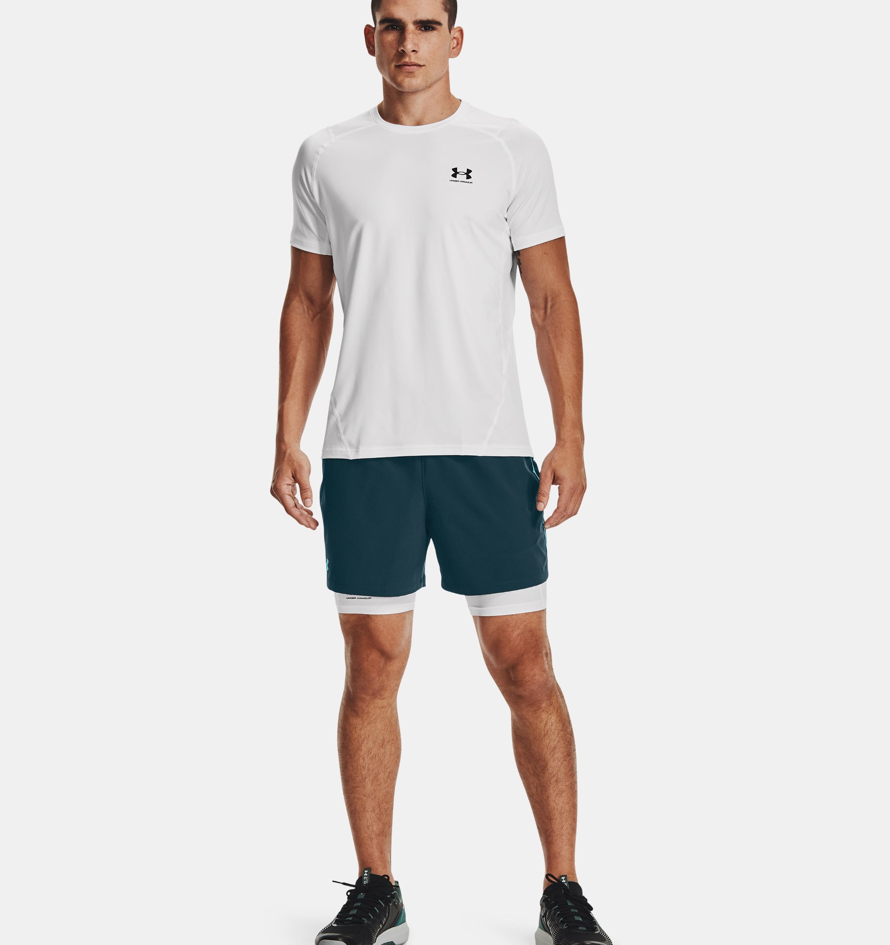 UNDER ARMOUR Men White HeatGear 2.0 Compression Shorts